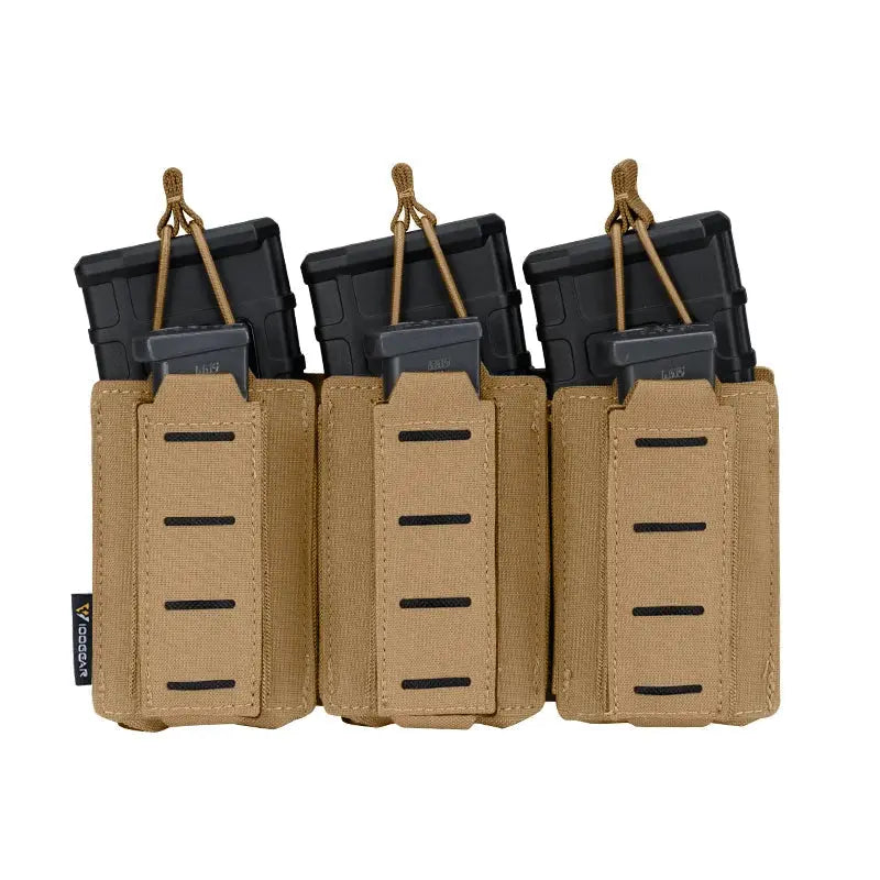 Porte chargeurs MOLLE triple 9mm et 5.56mm maintien sécurisé élastique Zone Tactique