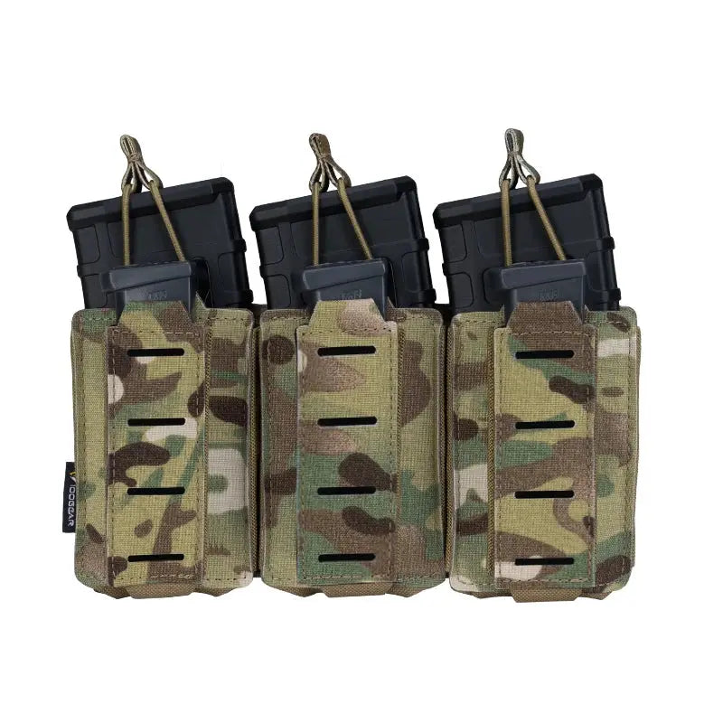 Porte chargeurs MOLLE triple 9mm et 5.56mm maintien sécurisé élastique Zone Tactique